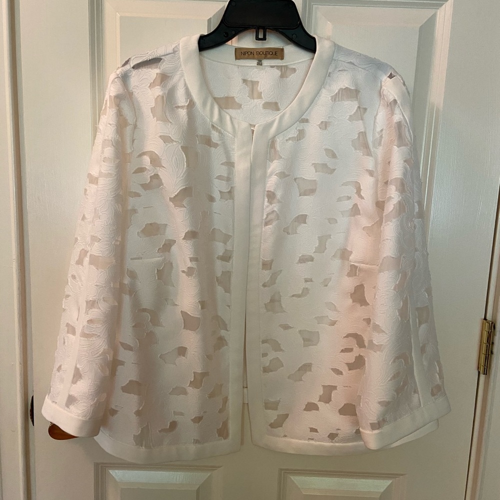 Nipon Boutique White Burn-out Jacket. NWOT